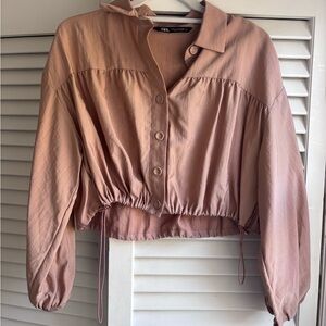 Zara Mauve Button-Up Cropped Shirt